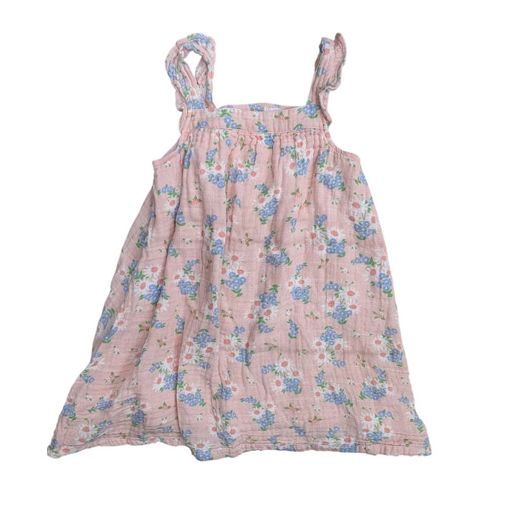 Angel Dear Girl's Pink Floral Organic Cotton Muslin Sun Dress- Size 5